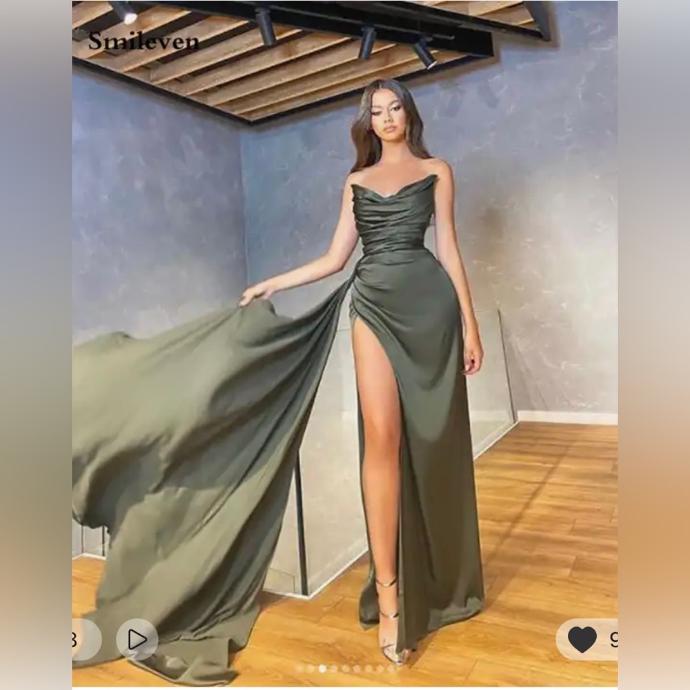 Black V Neck Mermaid Evening Dress Strapless High Side Split Gown